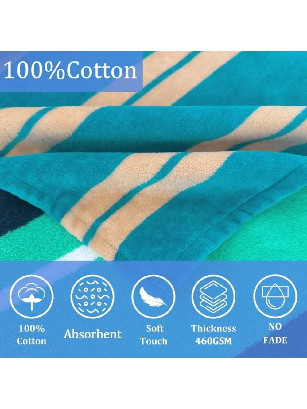 Cozy Hooded Poncho Towel for Kids 6-10Y, Soft 100% Cotton, Blue Stripes